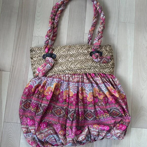 Vintage Capelli Straworld Woven Tote – Boho Butterfly Print - Picture 5 of 7